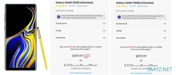 三星Galaxy Note 9 512G与128G版价格一样：都是6400元