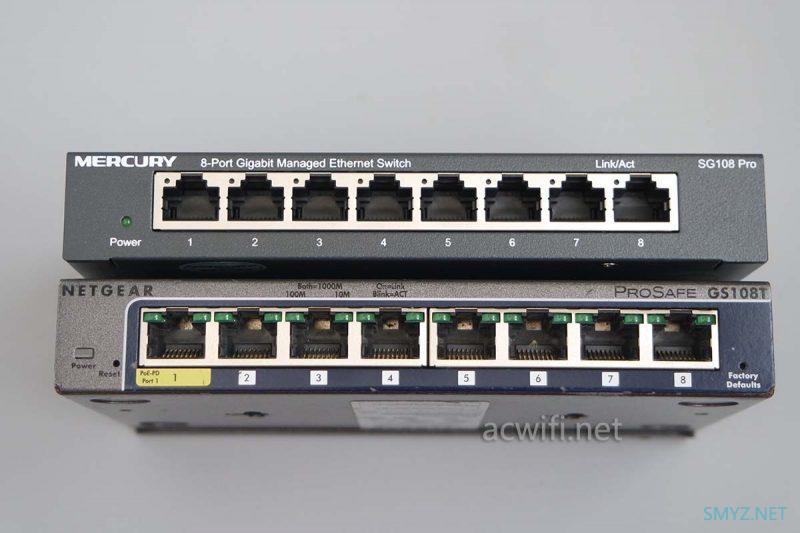 两台网管交换机：水星SG108 Pro和网件GS108T V2拆机