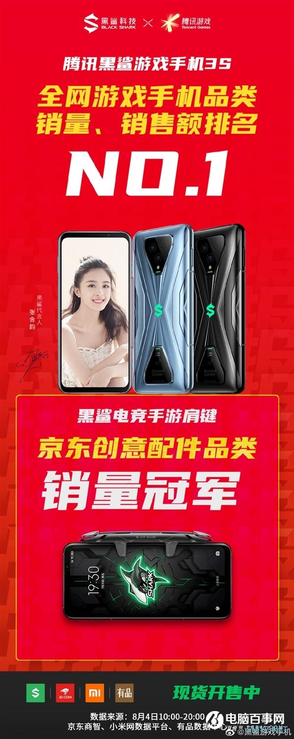 黑鲨3S斩获游戏手机销量/销售额冠军：3999元起