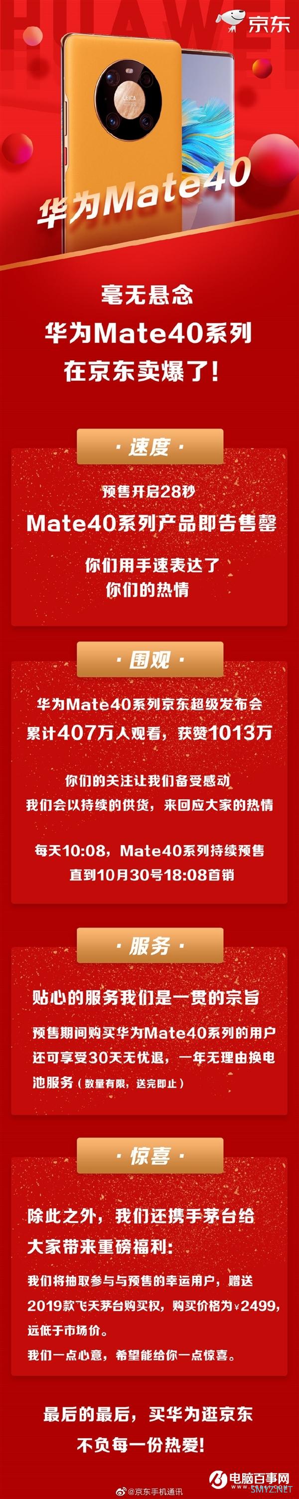 华为Mate40系列京东卖爆：28秒就没了