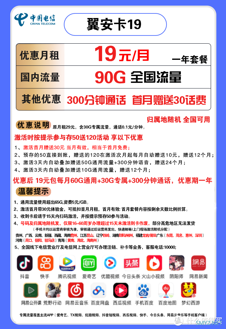 低月租流量卡来了：电信翼安卡19 懂哥整了一张给大家试试水，全面评测 无坑无套路。支持5G 可线上销户