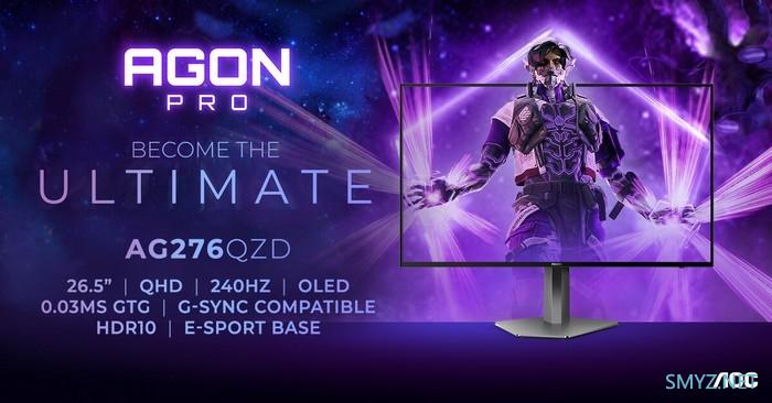 AOC冠捷发布 AGON AG276QZD 显示器、2.5K OLED屏、240Hz+0.03ms超低响应