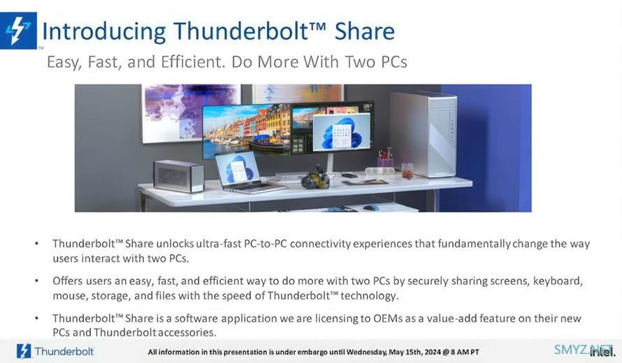 英特尔发布 Thunderbolt Share 软件：PC高速传输、共享屏幕与外设